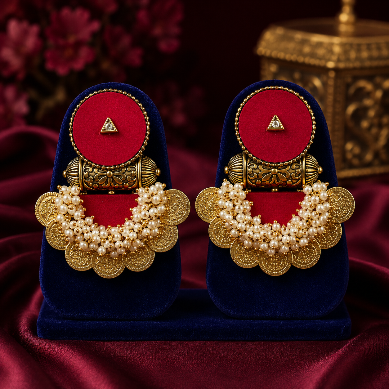 Pearl and kundan-style ring photographed close up